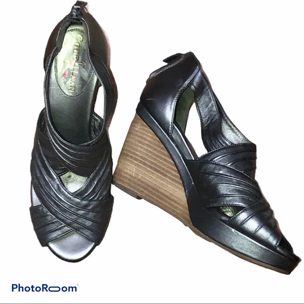Cole Haan Shayna pewter wedge sandals